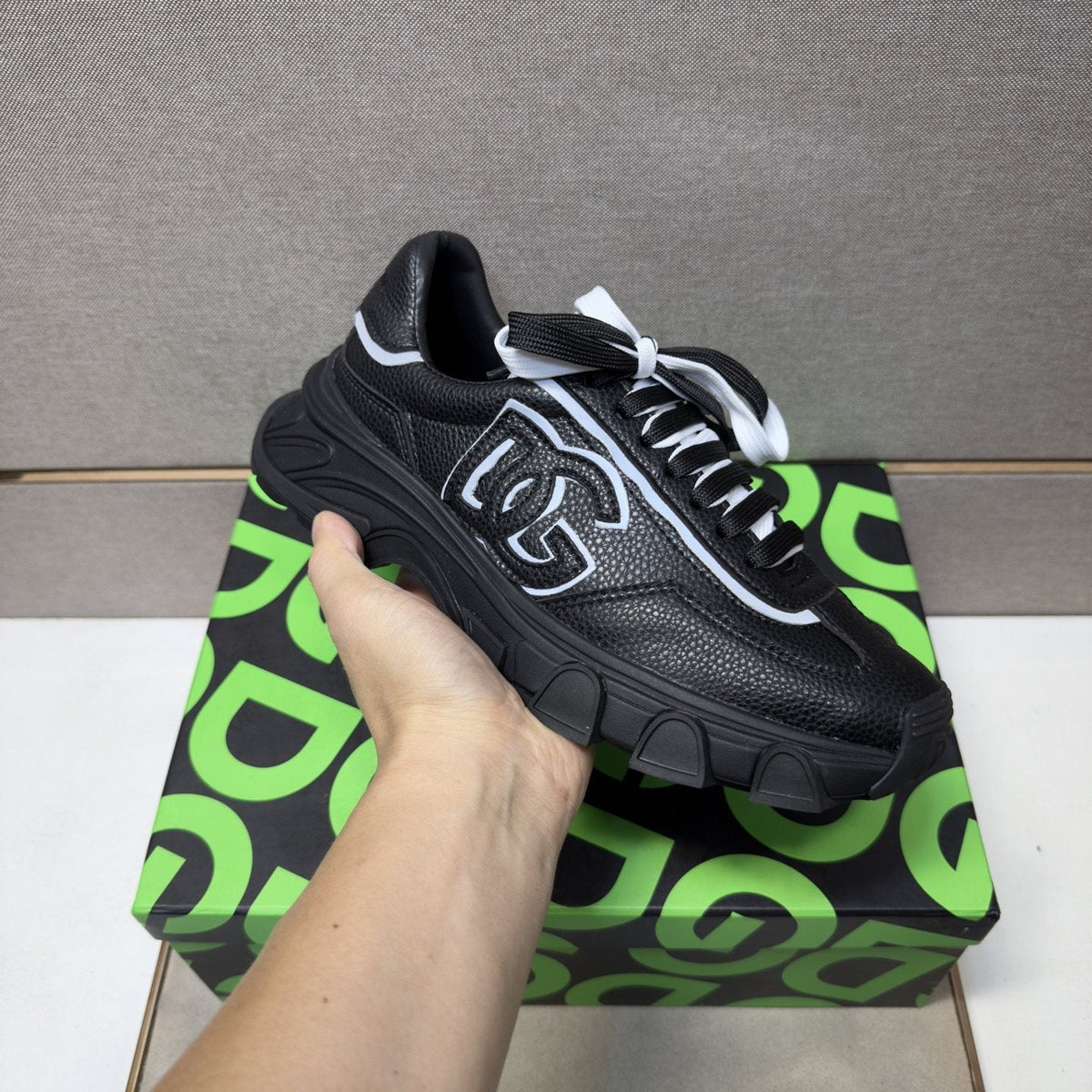Black Mixed-Material Low-Top Sneakers — model