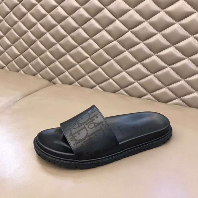 Dior Black Embossed Strap Slide Sandals — side