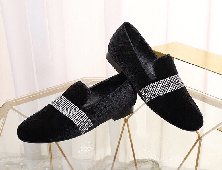 Giuseppe Zanotti Black Rhinestone Band Slip-On Loafers — front