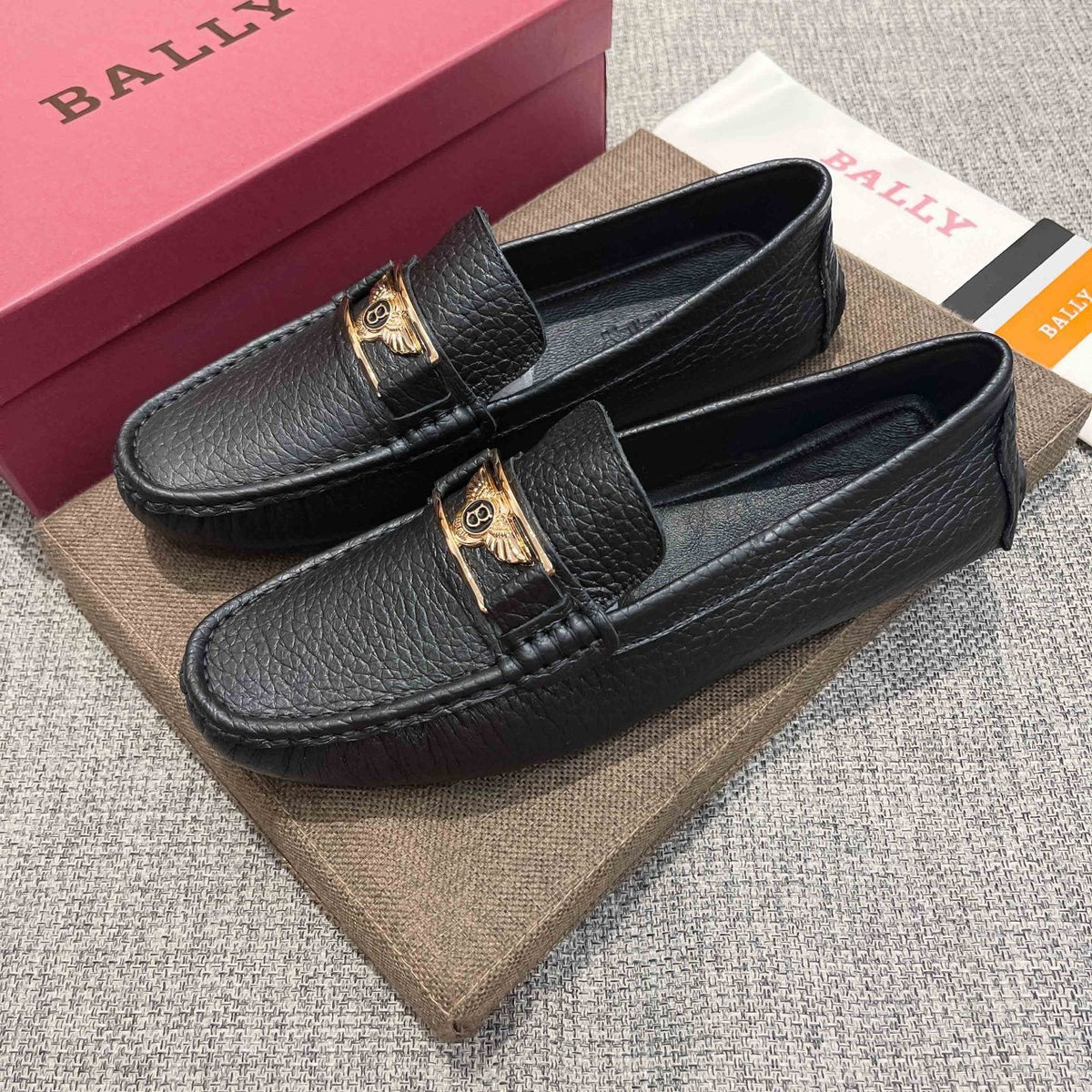 Bally Black Textured Slip-On Loafers — side