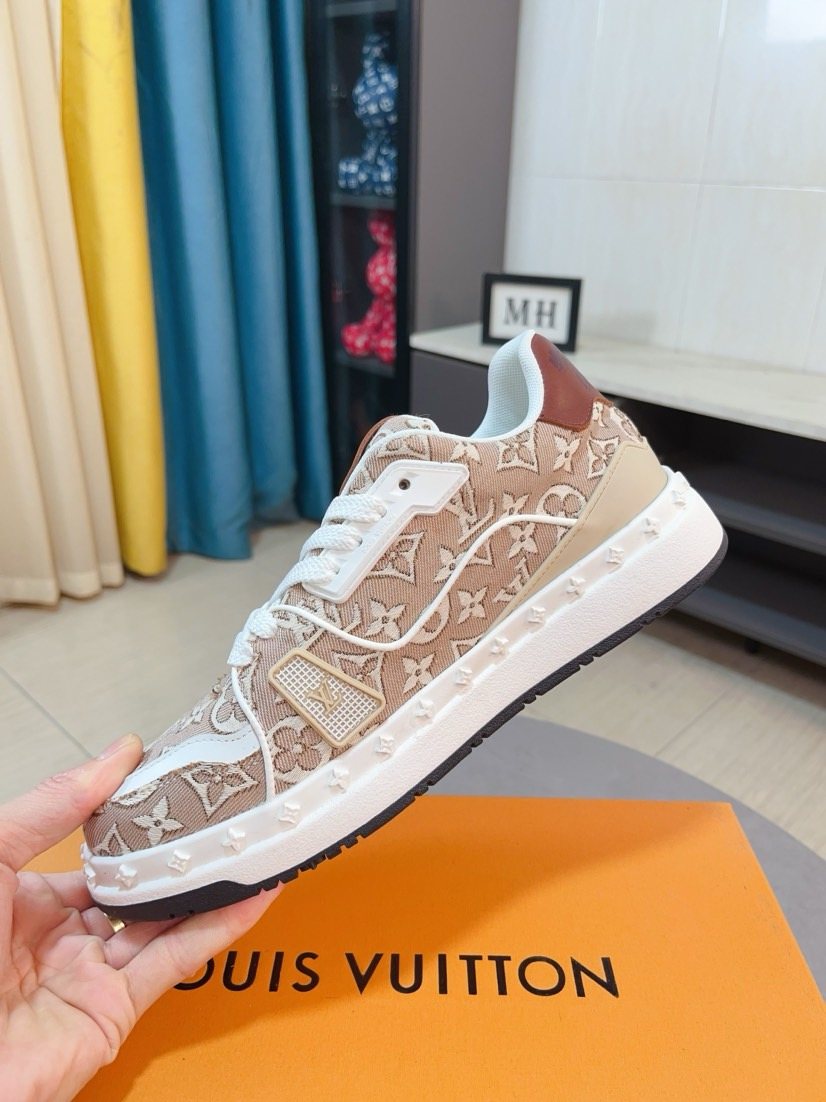 Louis Vuitton Beige-Brown Patterned Sneakers — front