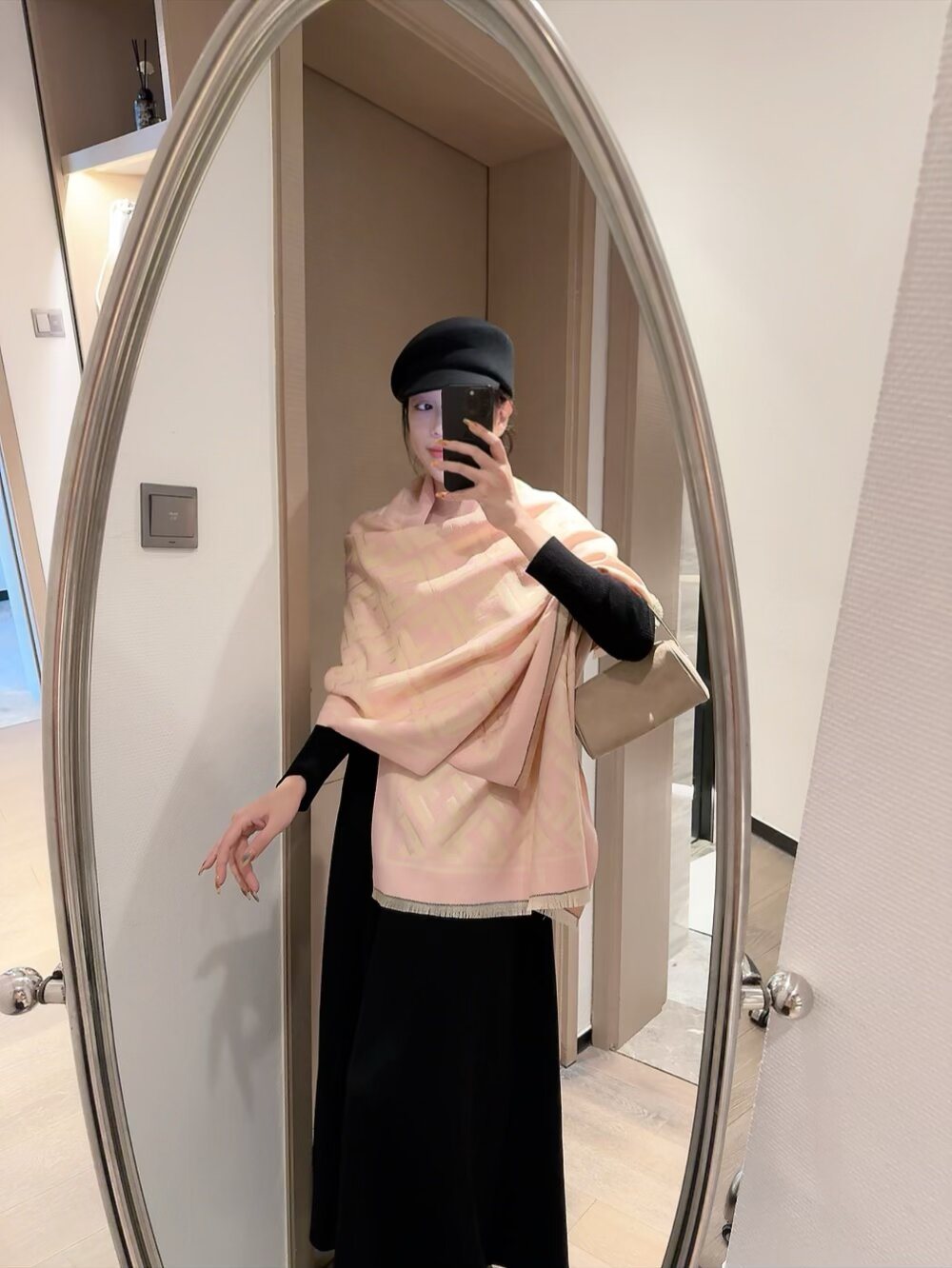 Fendi Geometric Monogram Fringe Scarf — model