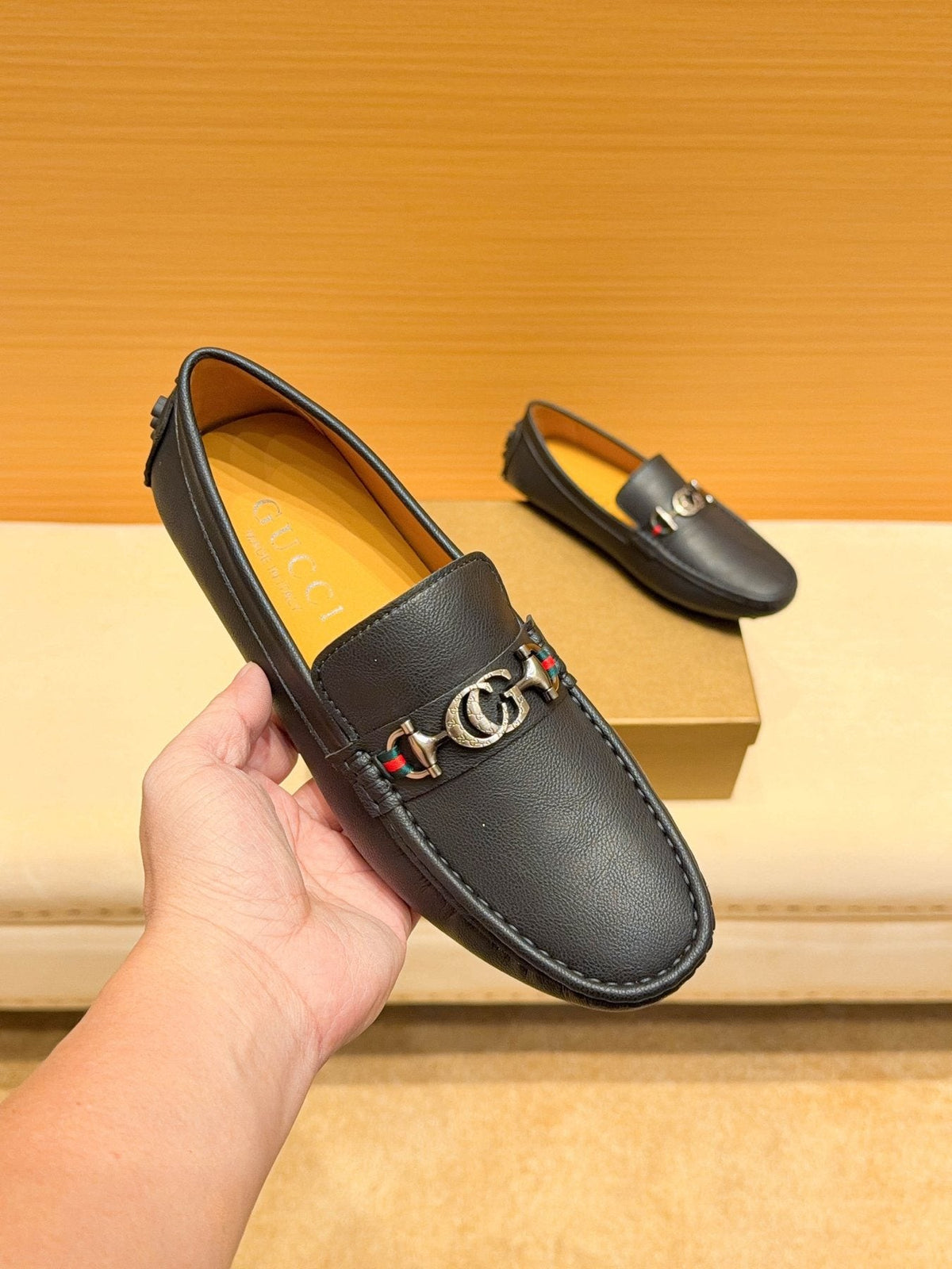 Gucci Black Textured Loafers — front