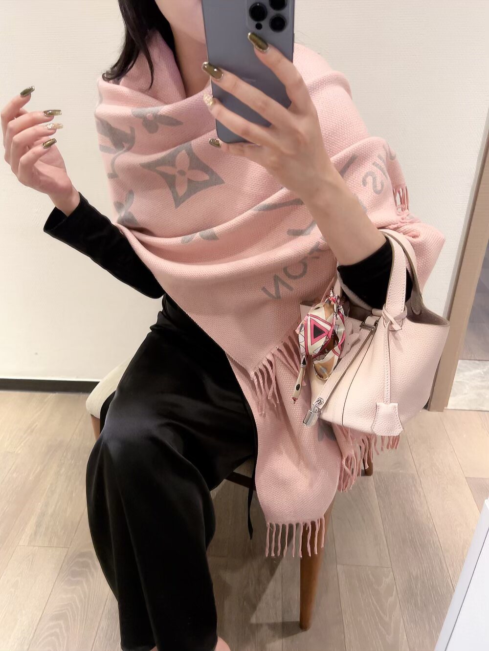 Louis Vuitton Fringed Monogram Scarf — model