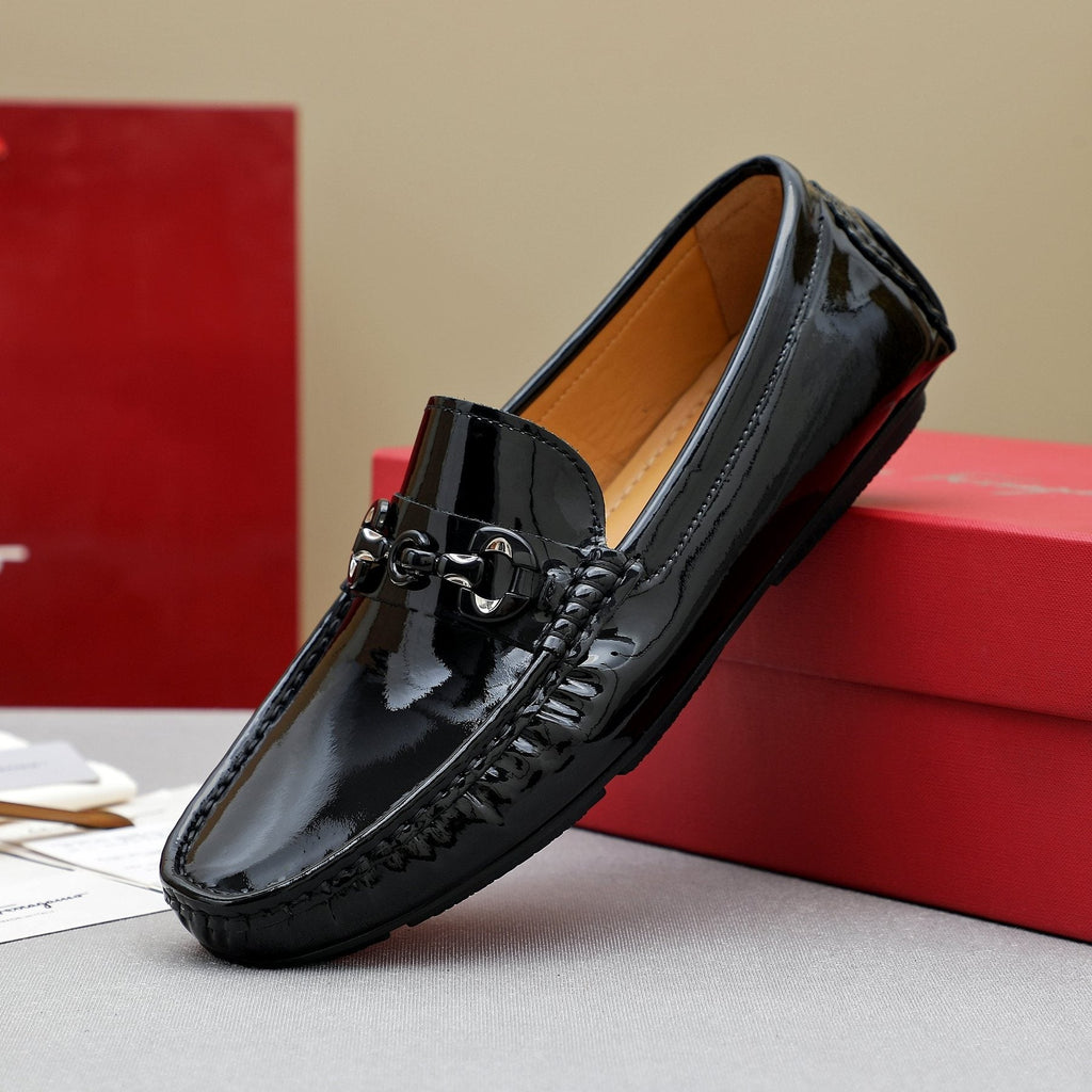 Ferragamo Black Metal Bit Loafers — side