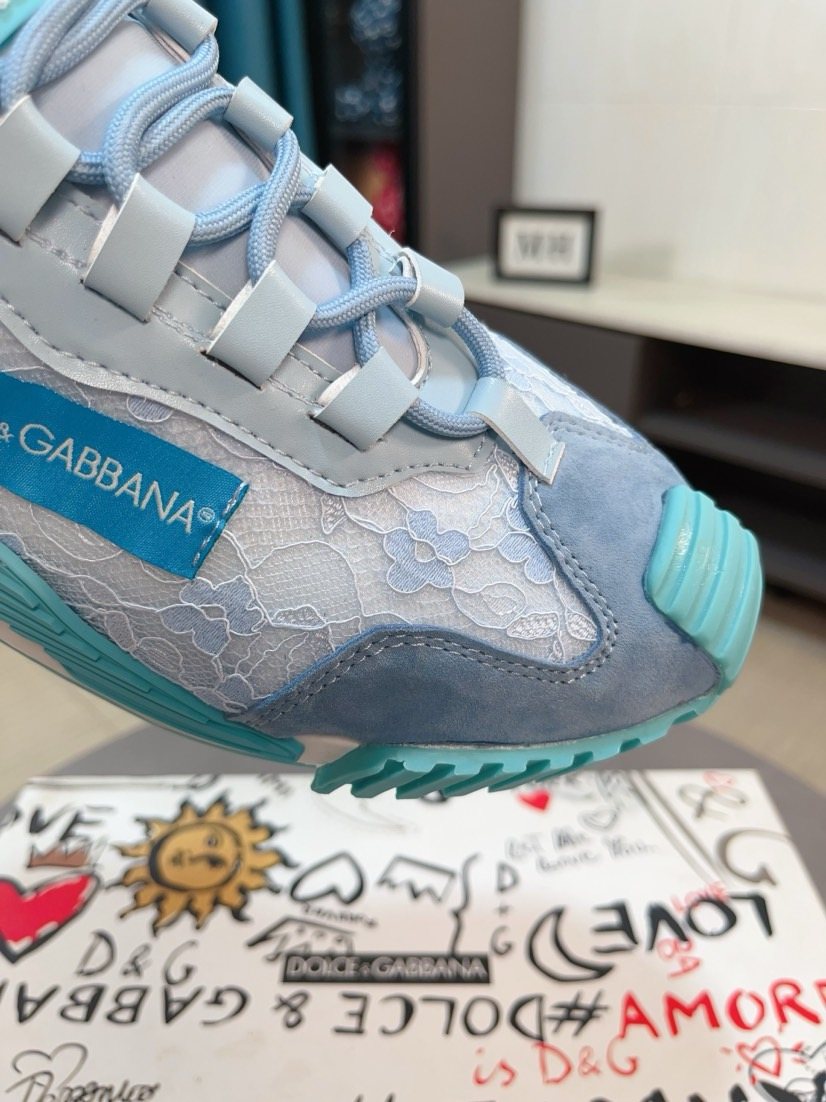 Dolce & Gabbana Turquoise Light Blue & White Sneakers — detail