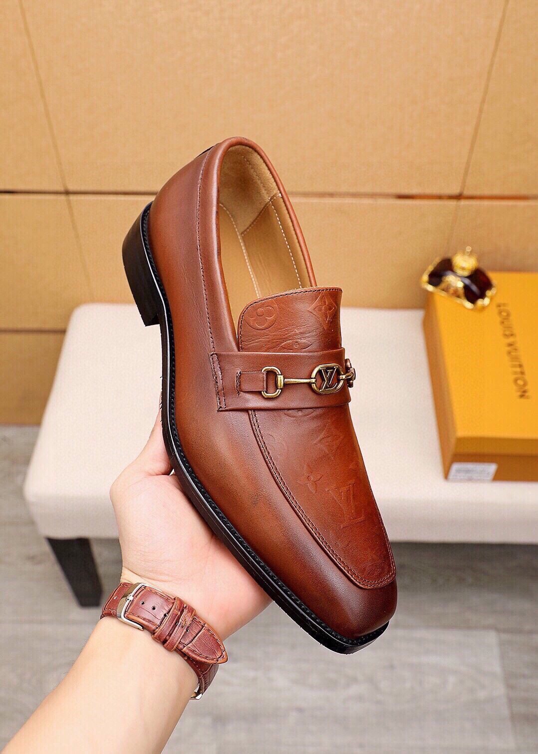 Louis Vuitton Embossed Buckle Loafers — detail