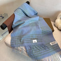 Burberry Light Blue Plaid Fringed Scarf — hero