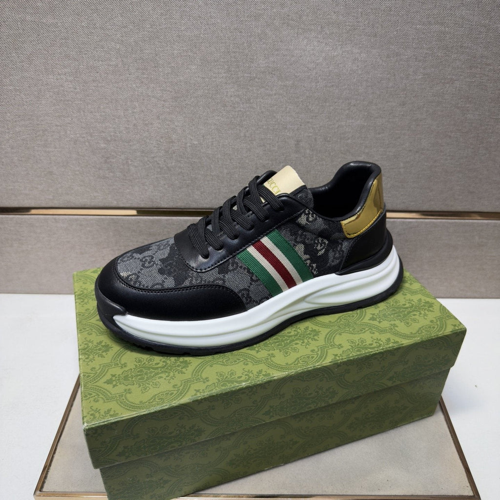 Gucci Black and Gray Stripe Sneakers — front