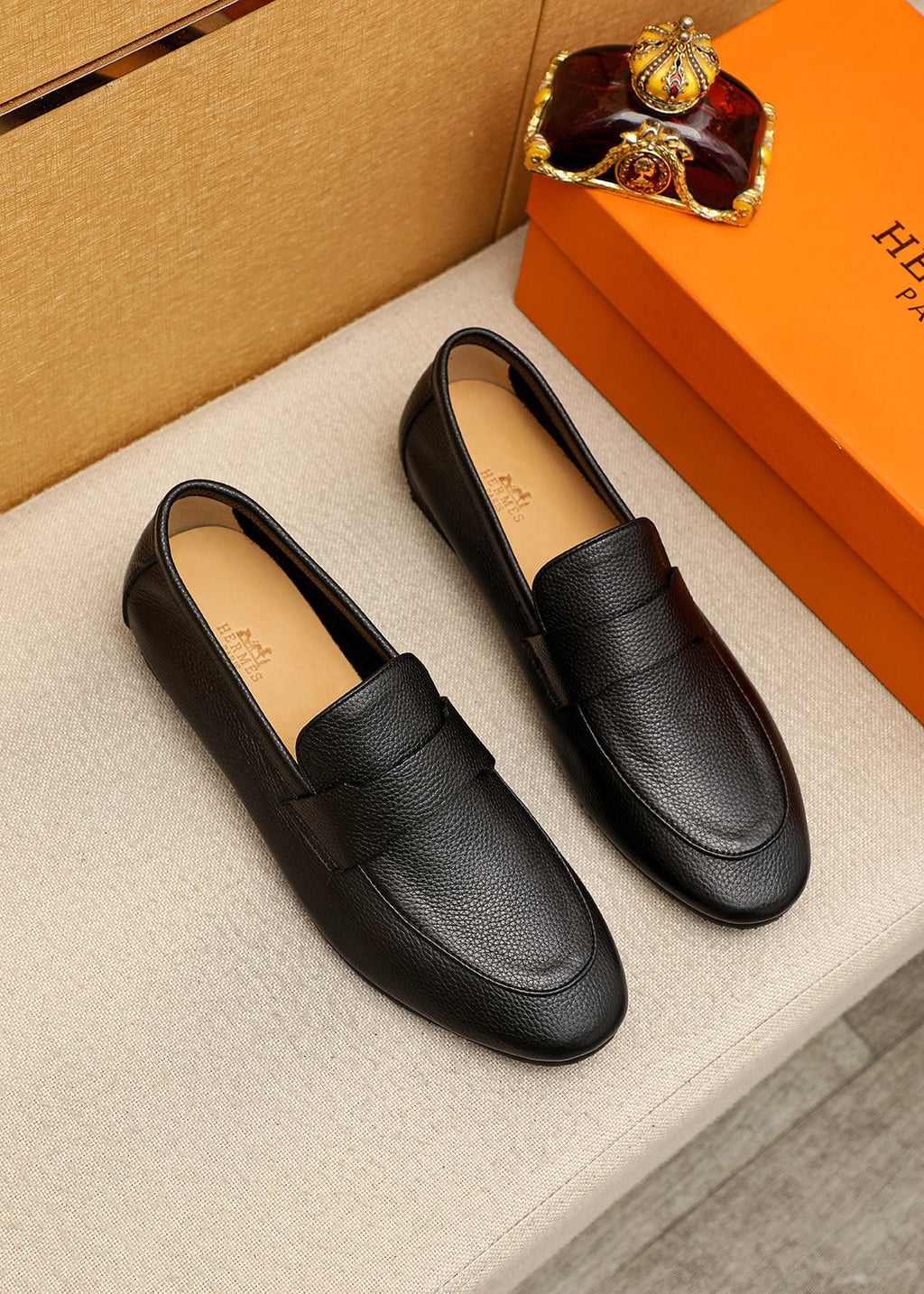 Hermès Pebbled Leather Loafers — front