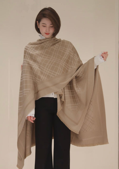 Fringed Woven Shawl — model