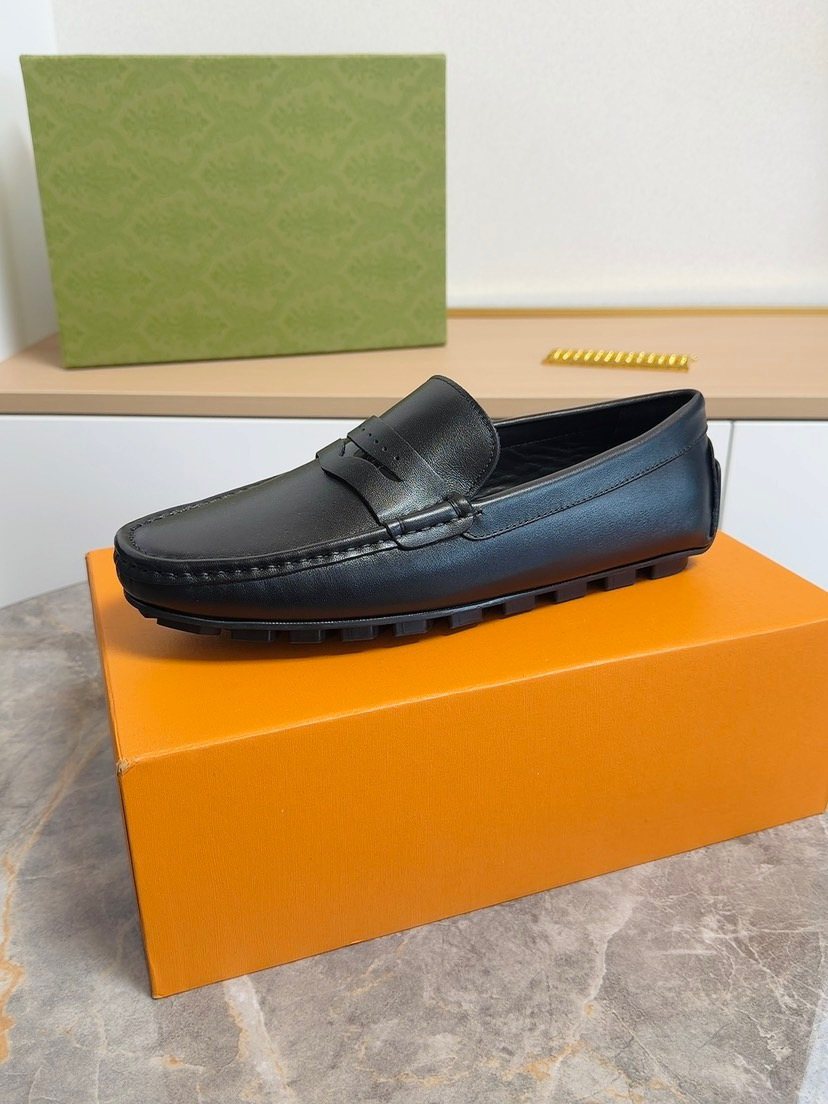 Louis Vuitton Black Leather Lug Sole Loafers — side