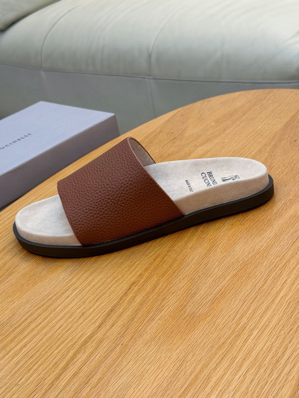 Brunello Cucinelli Textured Strap Slide Sandals — front